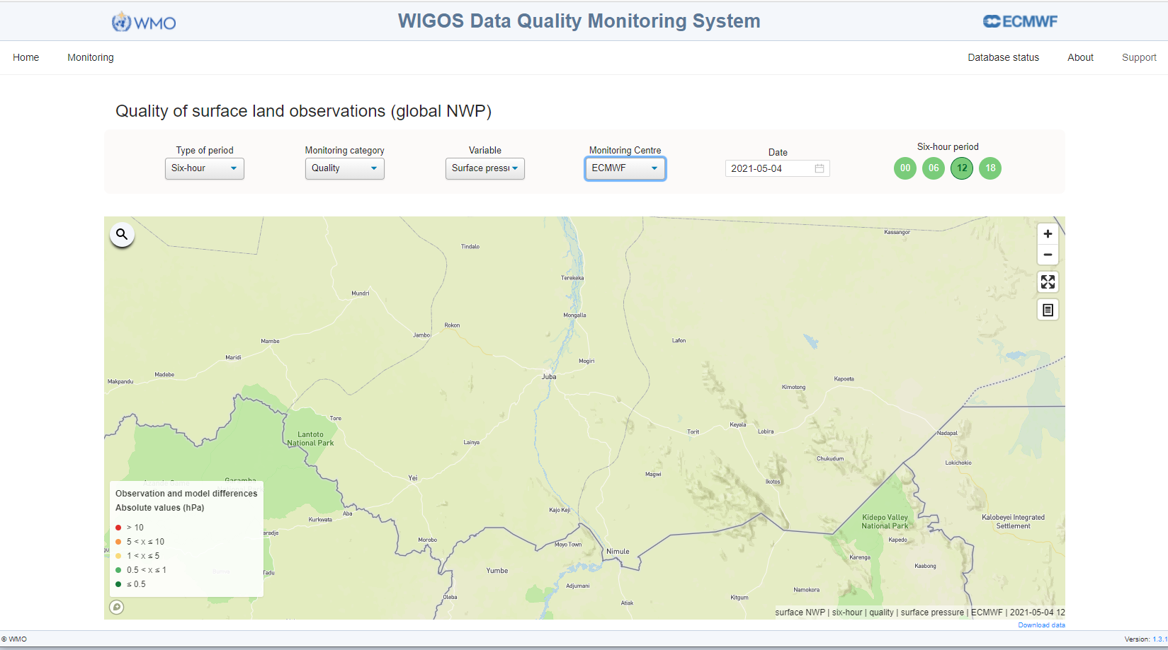 WDQMS_Quality_ECMWF_Juba_surface_04052021_12UTC