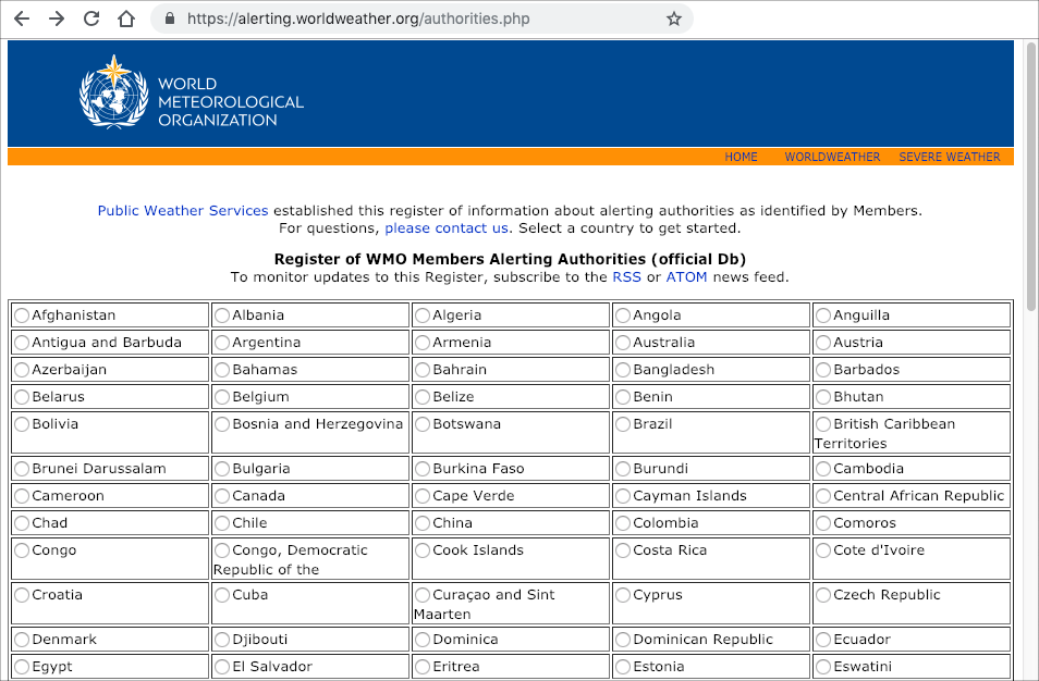 WMO register screenshot
