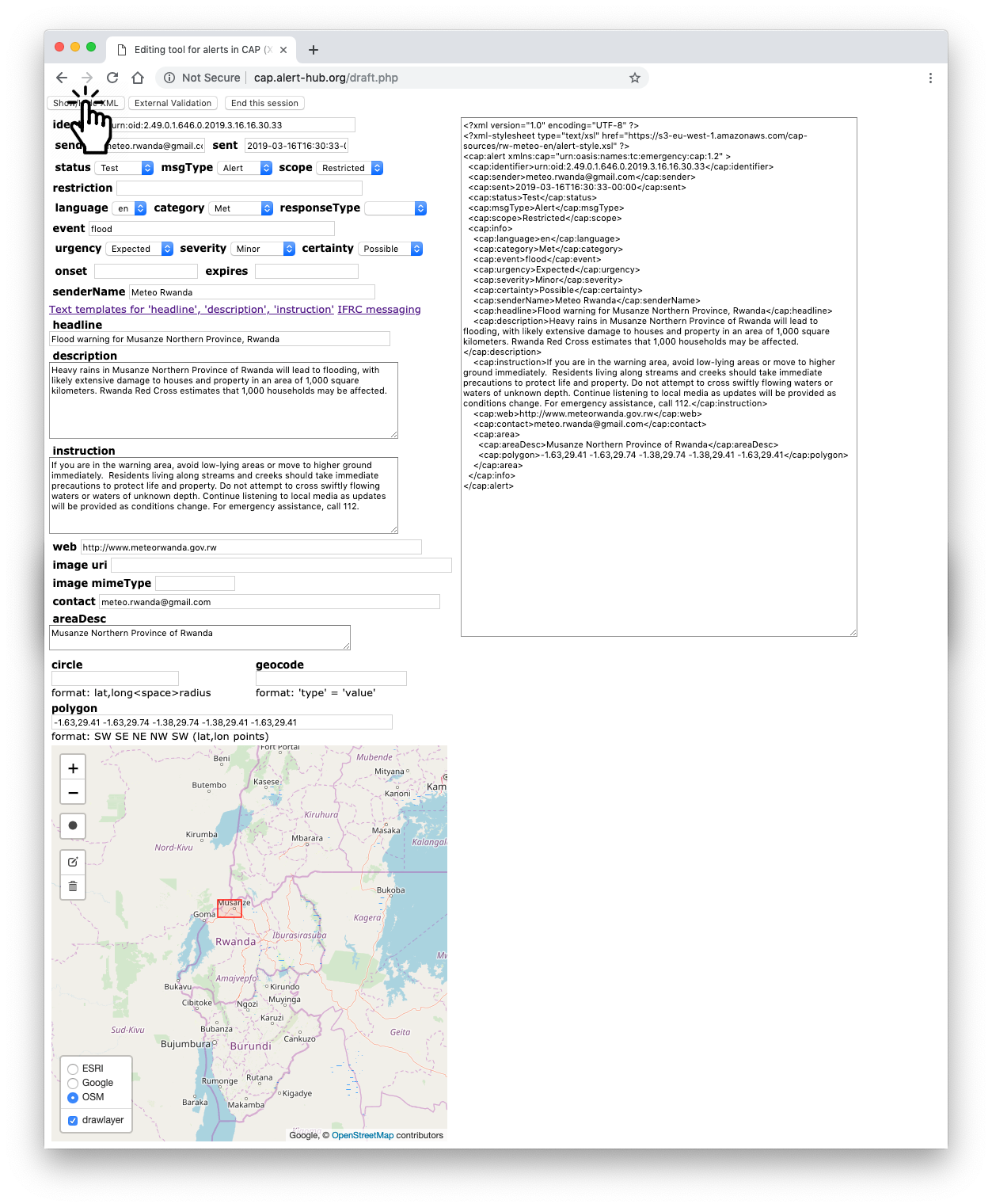 CAP editor with XML