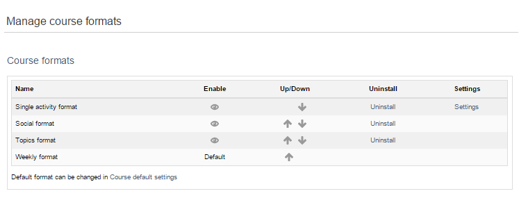 Manage course formats