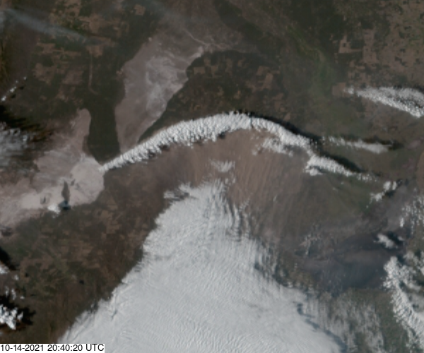 Satellite imagery of a blowing dust event.